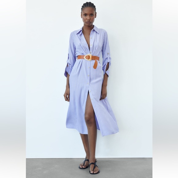 ZARA Striped Shirt Dress - Picture 1 of 12